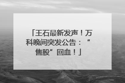 王石最新发声！万科晚间突发公告：“售股”回血！