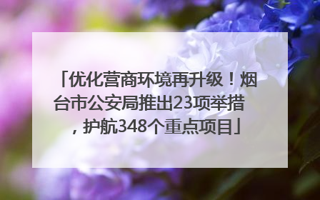 优化营商环境再升级！烟台市公安局推出23项举措，护航348个重点项目